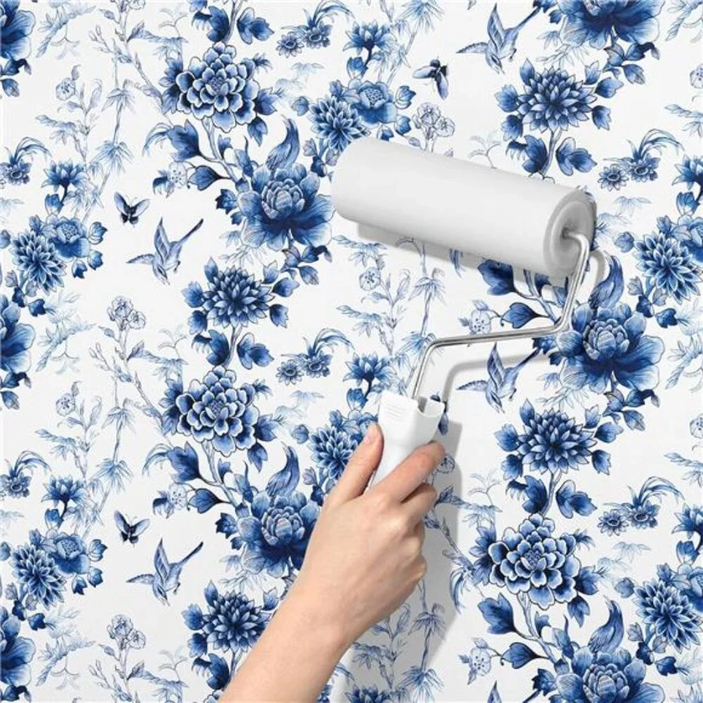 Peel and Stick Wallpaper Blue Flower White Design Self Adhesive Wall Paper